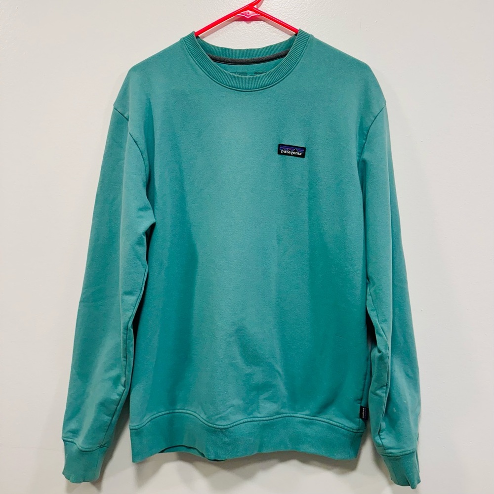 Patagonia Men's teal blue green crewneck Sweatshirt Size Large!